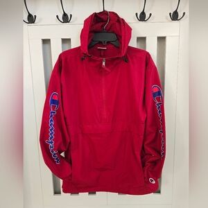 Champion Anorak Jacket Red Pullover 1/2 Zip Up Size Medium Mens Wind Breaker